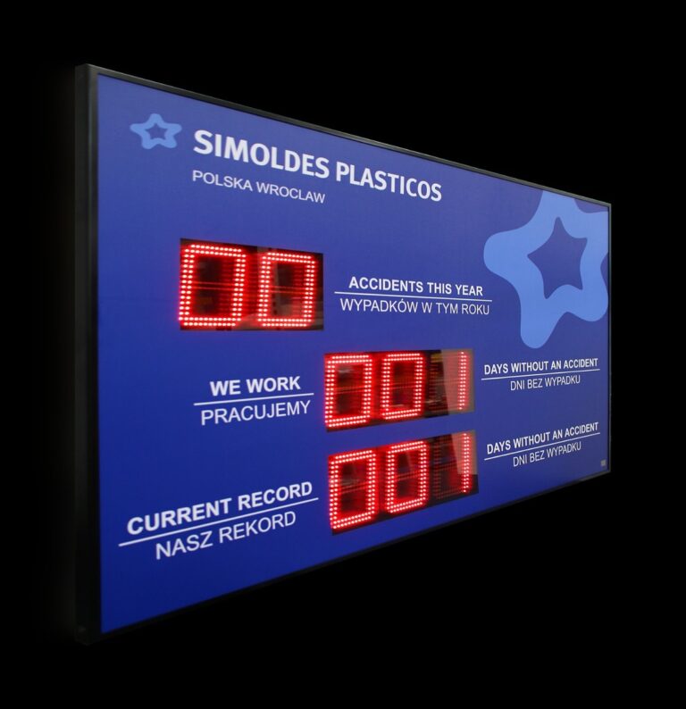 Panel informacyjny LED z nadrukiem i oznaczeniami parametrów